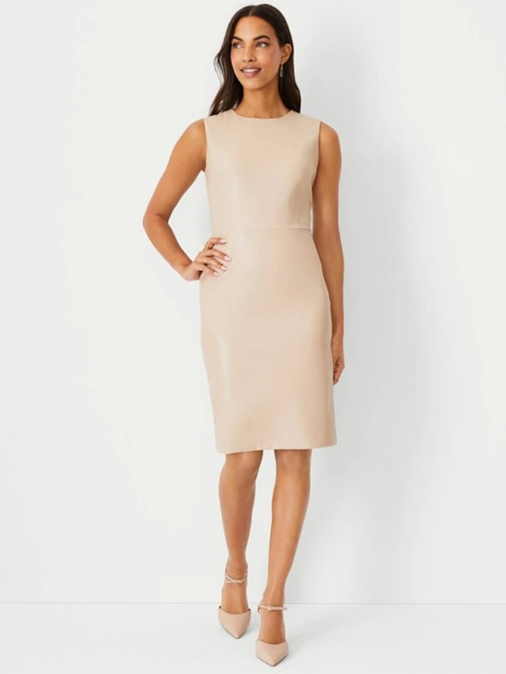Ann Taylor Faux Leather Sheath Dress in Whiskey